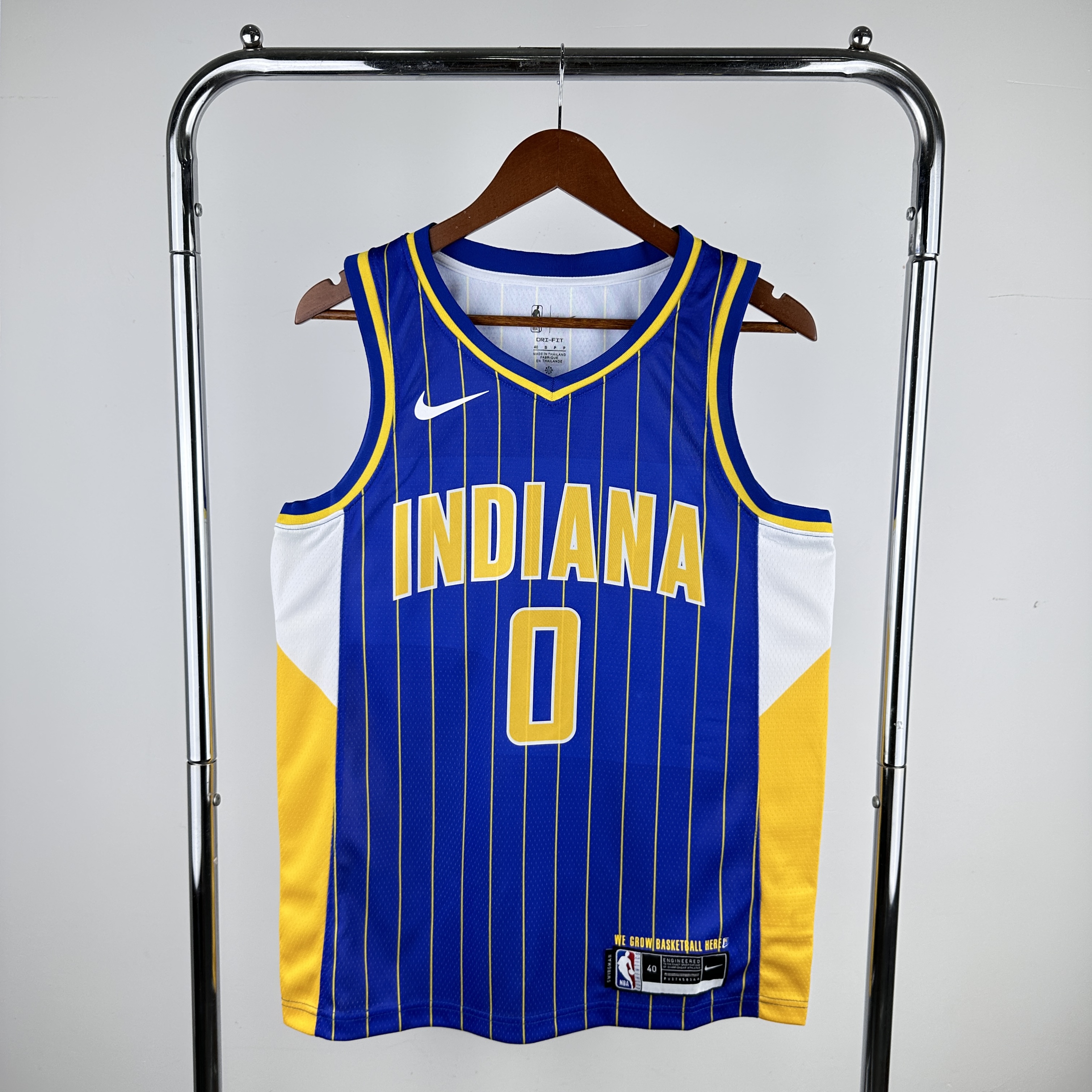 Men Indiana Pacers 0 Haliburton Blue stripe Nike City Edition 2024 NBA Jersey